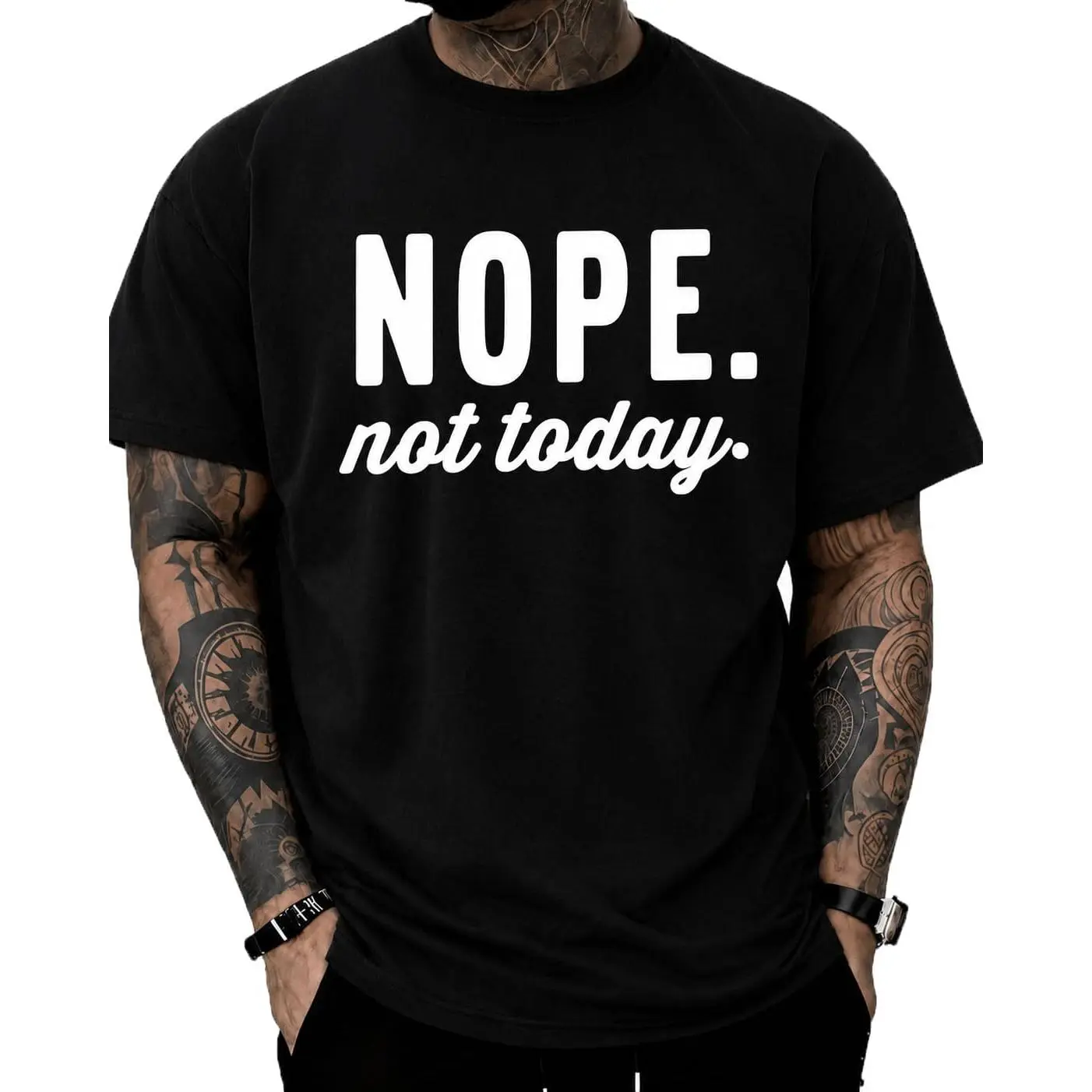Mens Nope Not Today Graphic T Shirt Funny Quote Tee |     Funny Nope Not Today graphic tee with soft short sleeves and crewneck style for casual daily wear or relaxed outfits