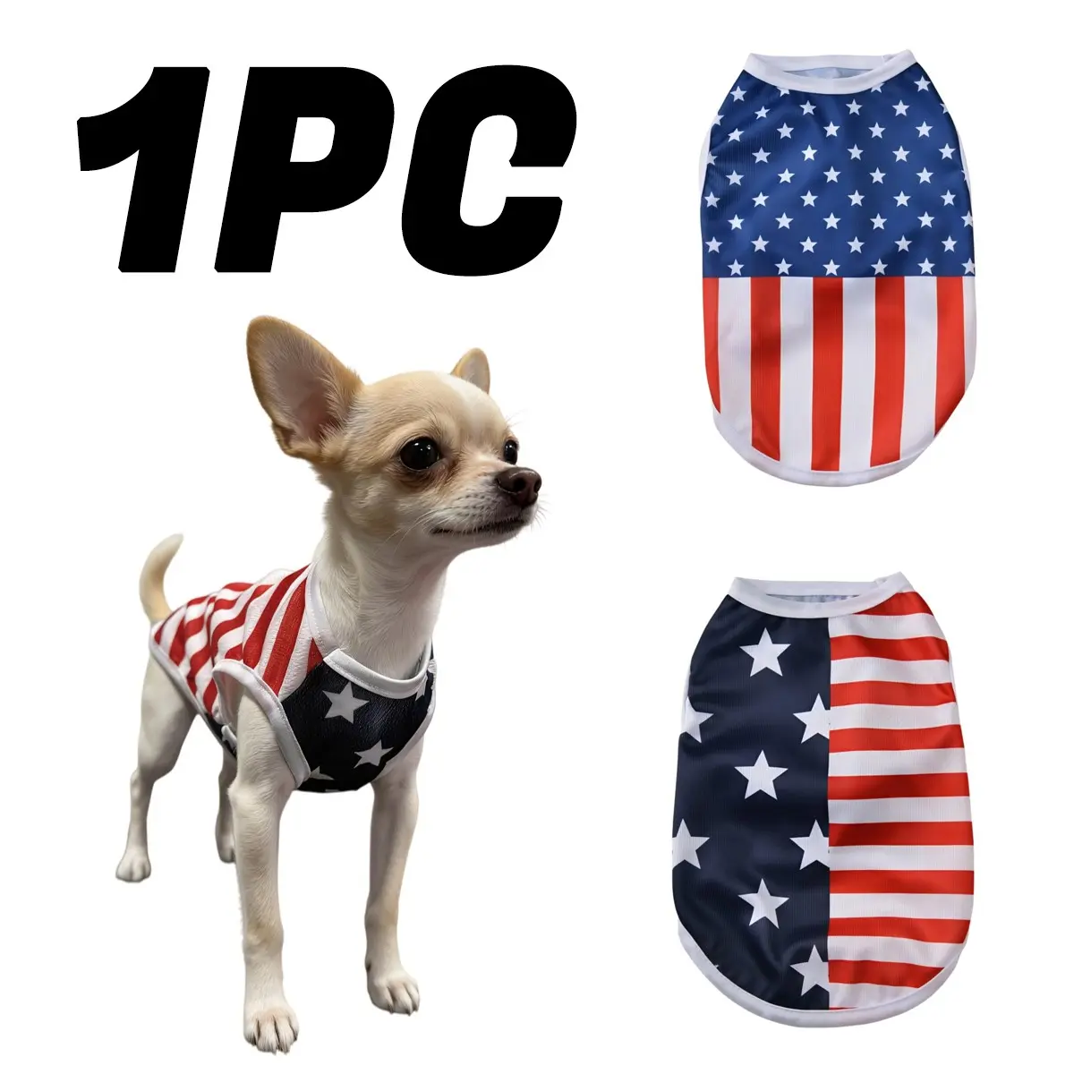 Dog Vest Pet Clothing American Flag Style Mesh Breathable Fabric Summer Cool High Stretch Comfort Small Dogs Outdoor Independence Day