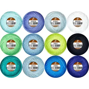 Double Mercerized Egyptian Long Staple Cotton Pearl Thread Ball 10 Grams Rainbow Color Embroidery Thread 12 Colors per Box for Crochet Hardanger Cross Stitch Hand Embroidery,Bluegreen Series