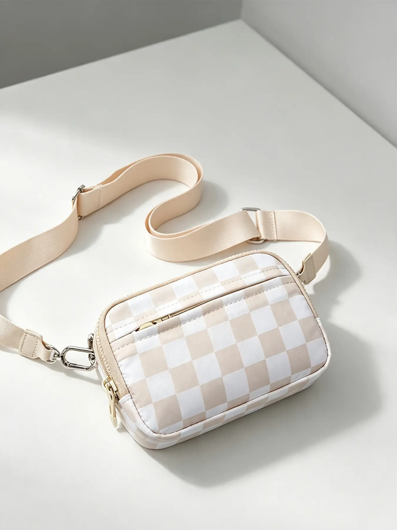 1pc Minimalist Checkered Small Sling Crossbody Bag, Multi‑Compartment Casual Shoulder Purse for Commuting, Grocery Run, Hangout, Short Vacation, For Young Women, Working Ladies, Campus Crowd, Convenient On‑the‑Go Handbag