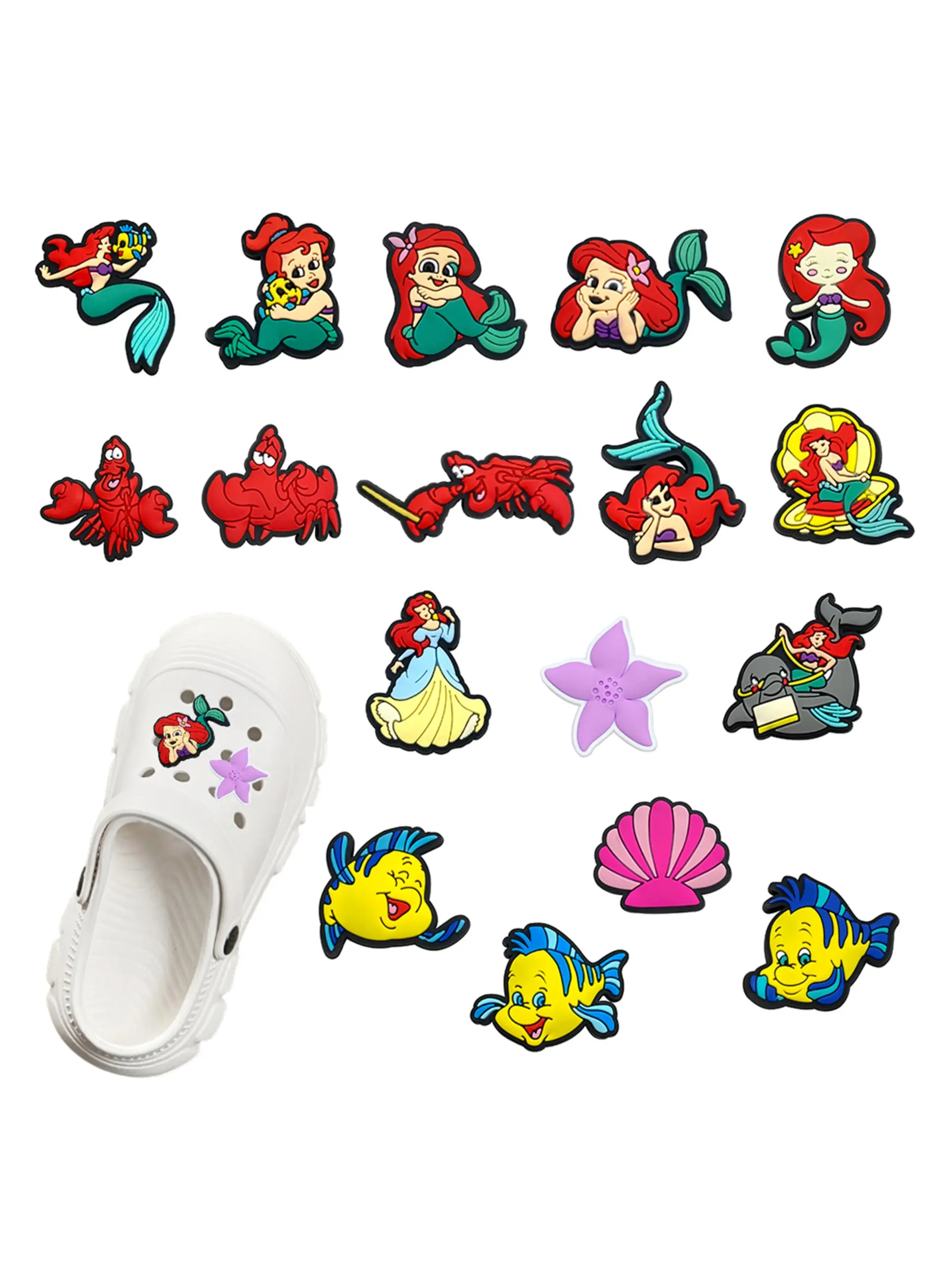 17 Pieces Cartoon Mermaid Theme Shoe Accessories, Fun Decor for Sandals, Flip Flops, Beach Shoes, Casual All-Season Footwear Add-Ons