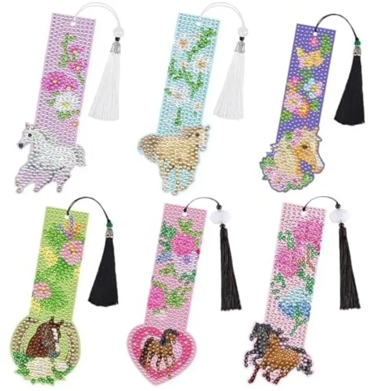 6-Piece Set 5D Diamond Painting Bookmarks, DIY Diamond Art Bookmarks, Ideal for Beginners, Perfect for Book Lovers