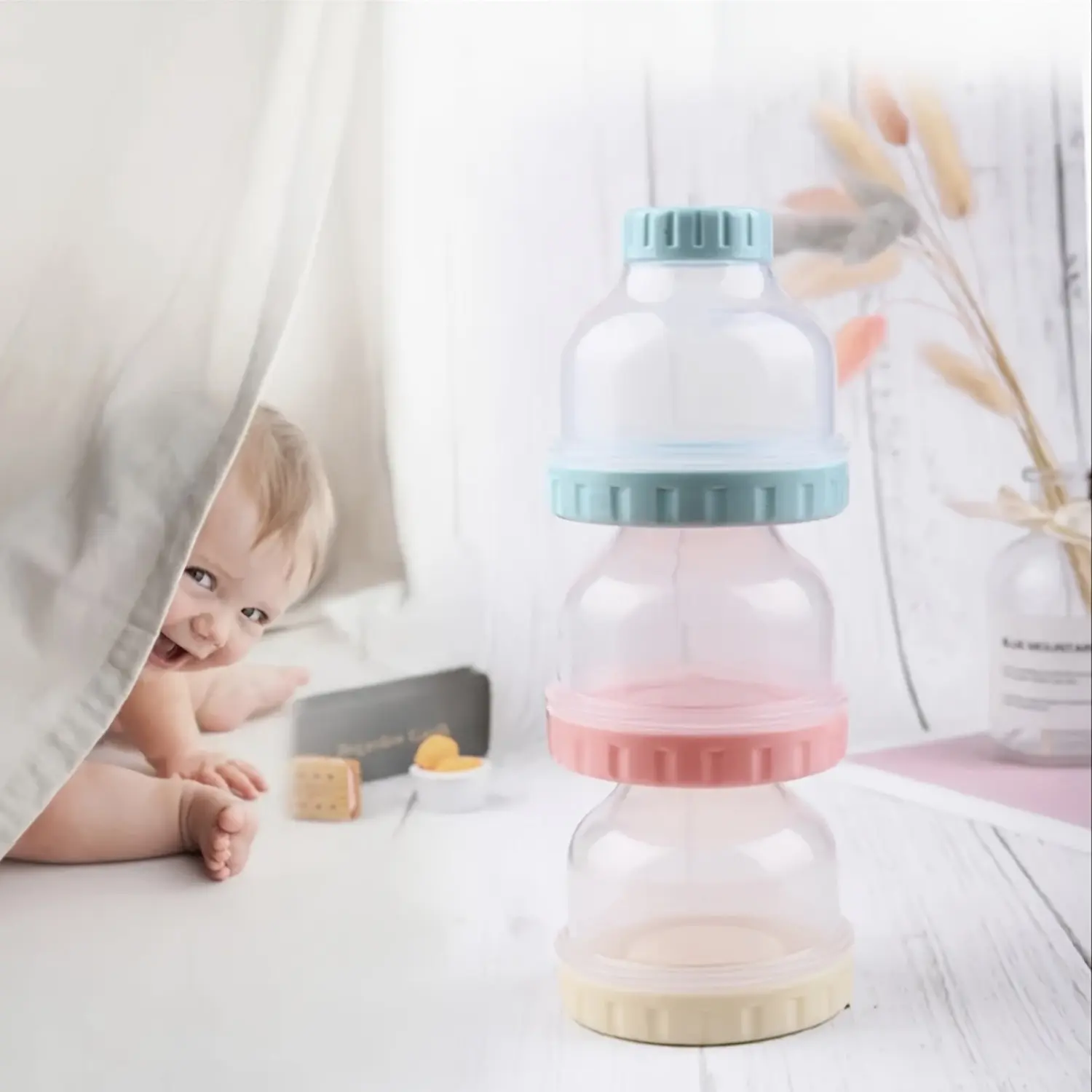 Baby Infant Portable Food Grade PP Material Milk Powder Box, Formula Container to Go, Independent Storage Compartments, Mini Baby Milk Powder Container, Sealed Moisture Proof