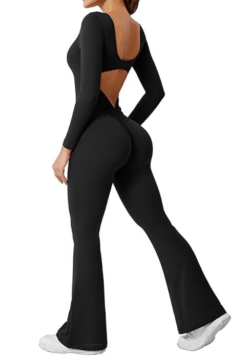 One Piece Workout Jumpsuits for Women Backless Tummy Control Sleeveless Jumpsuits Lizvette V Back Scrunch Yoga Romper