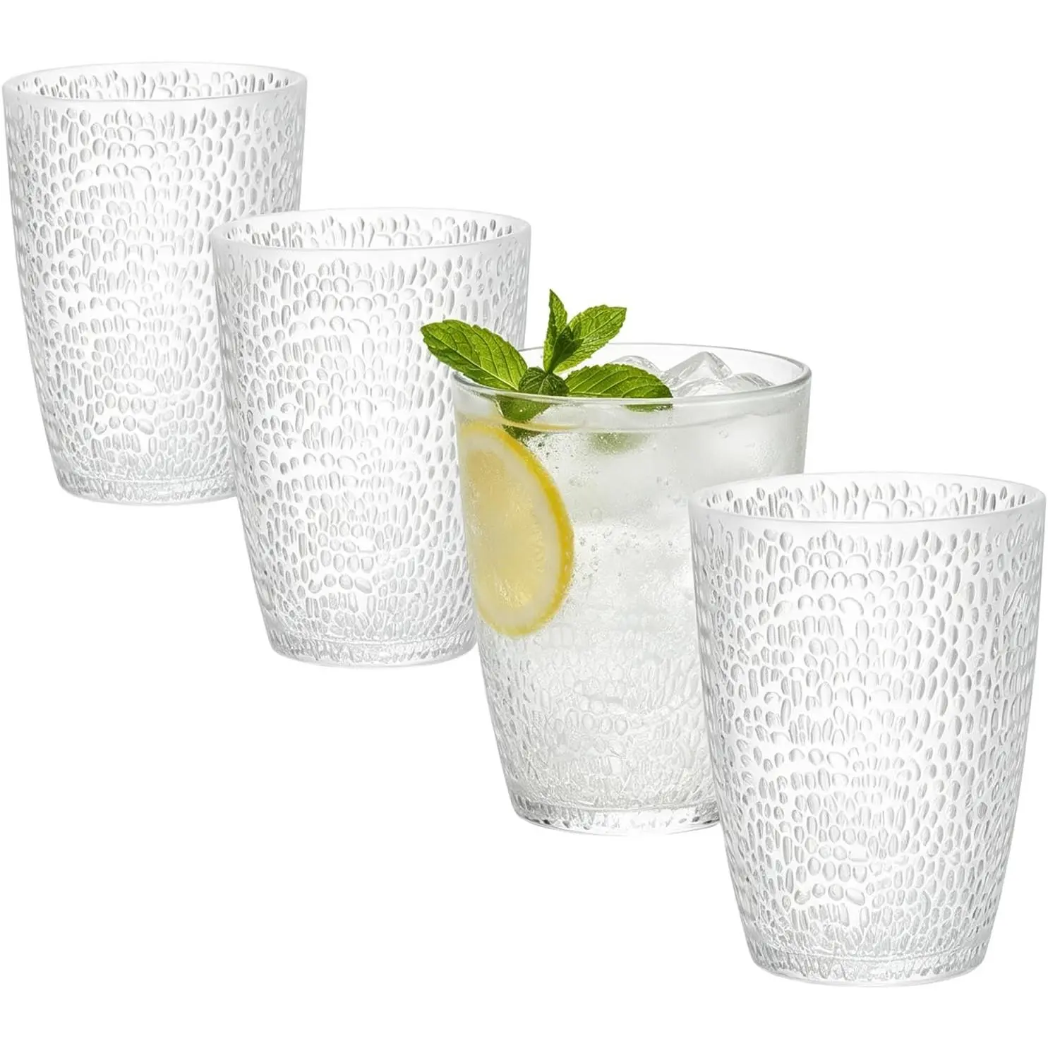 Drinking Glasses,  Plastic Cups Water Tumbler (Clear) | Textured  Drinkware with Stackable Design, Unbreakable Cups for Juice, Parties, Bars and  Use, Dishwasher Safe