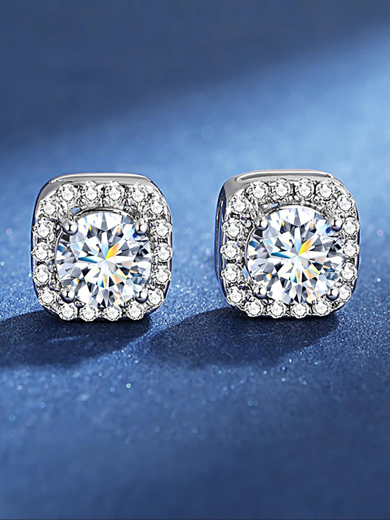 S925 Sterling Silver Square Shaped Zircon Stud Earrings, Fashion Jewelry for Party, Daily Clothing Decor, Trendy All-match & Exquisite Jewelry for Gift