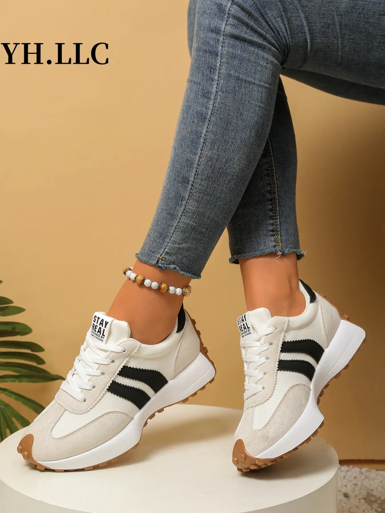 Comfortable Retro Striped Thick Sole Sneakers, Neutral Rubber Sole Walking Training Shoes, Lightweight Vintage Casual Sports Shoes, Daily Casual Sneakers