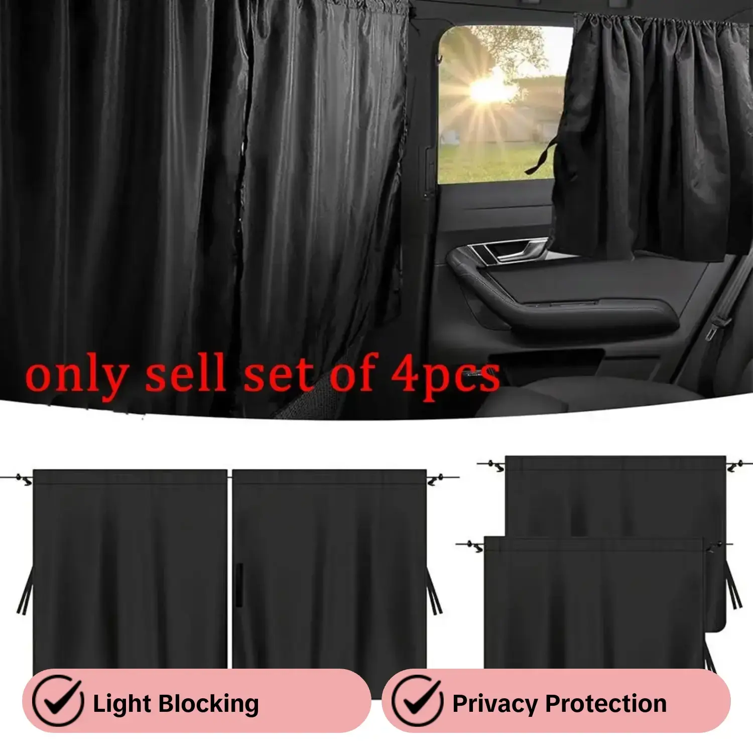 Car Window Shades, Car Privacy Curtains for Windows - 4Pcs Blackout Car Divider Curtain and Side Window Shades, Light Blocking Rear Seat Cover for Camping Sleeping Nap, Universal Fit Sedan SUV Truck, Car Window Covers, Suv Vehicle Sunshade