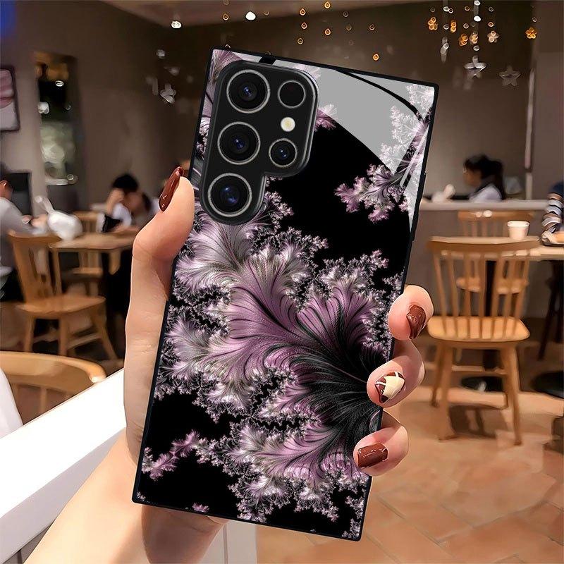 Pink Feather-like Texture Pattern Design Tempered Glass Phone Case, Suitable for Samsung Galaxy S26 S25 S24 S23 S22Pro S21 S20 Fe Plus Ultra Pro A56 A55 A54 A53 A52 A51 A36 A35 A34 A32 A26 A25 A24 A23 A16 A15 A14 A06 A05 A03s