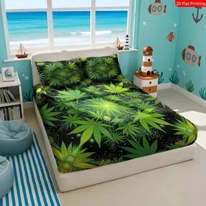 Boho Style Bed Sheet Set, 3-Piece, and Leaf Pattern, Shiny Details, Adult Bedroom Decor, Includes 1 Duvet Cover and 2 Pillowcases