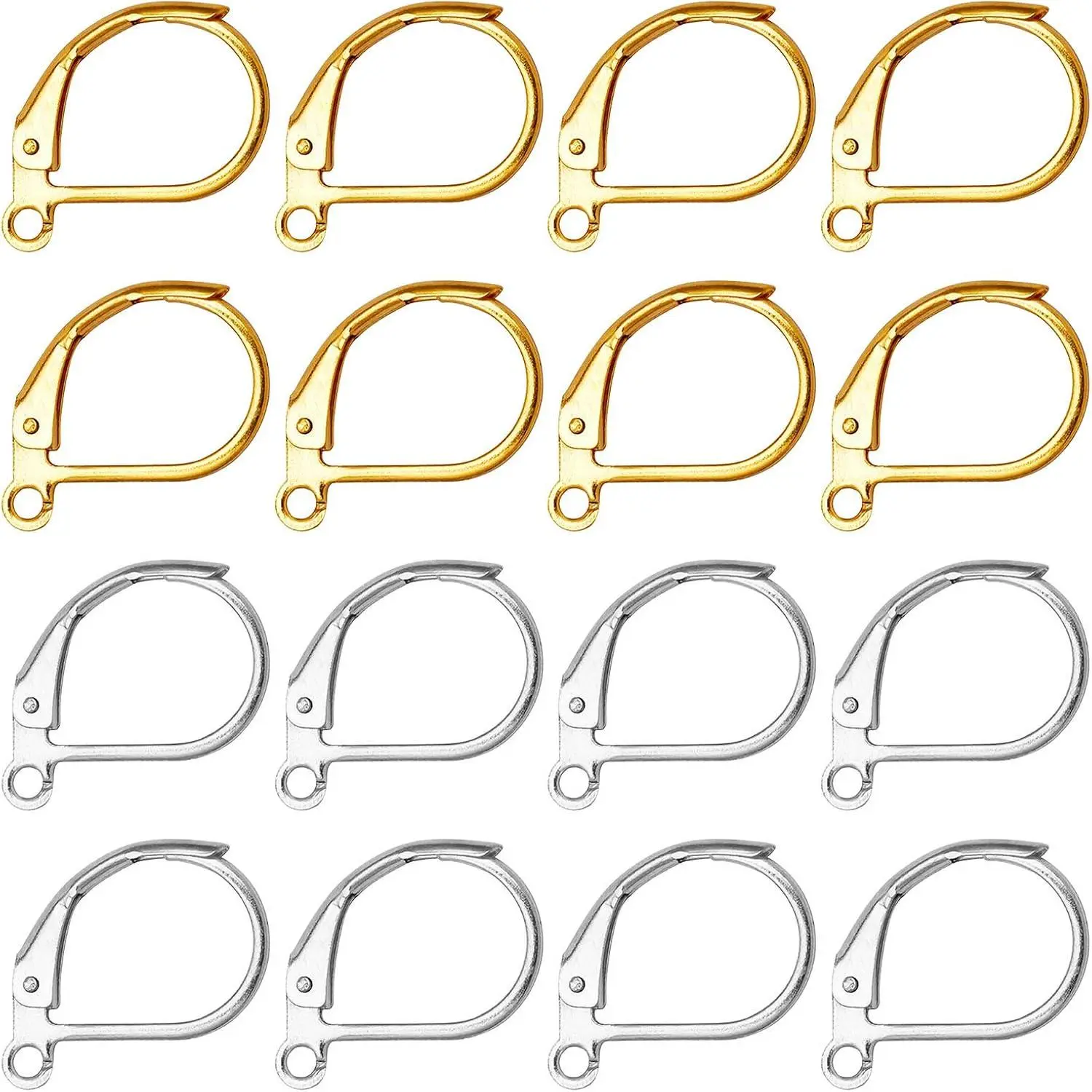 240 Count D-Shape Brass Earring Hooks, Lightweight Modern Leverback Findings in Gold and Silver for DIY Jewelry Making & Gifts