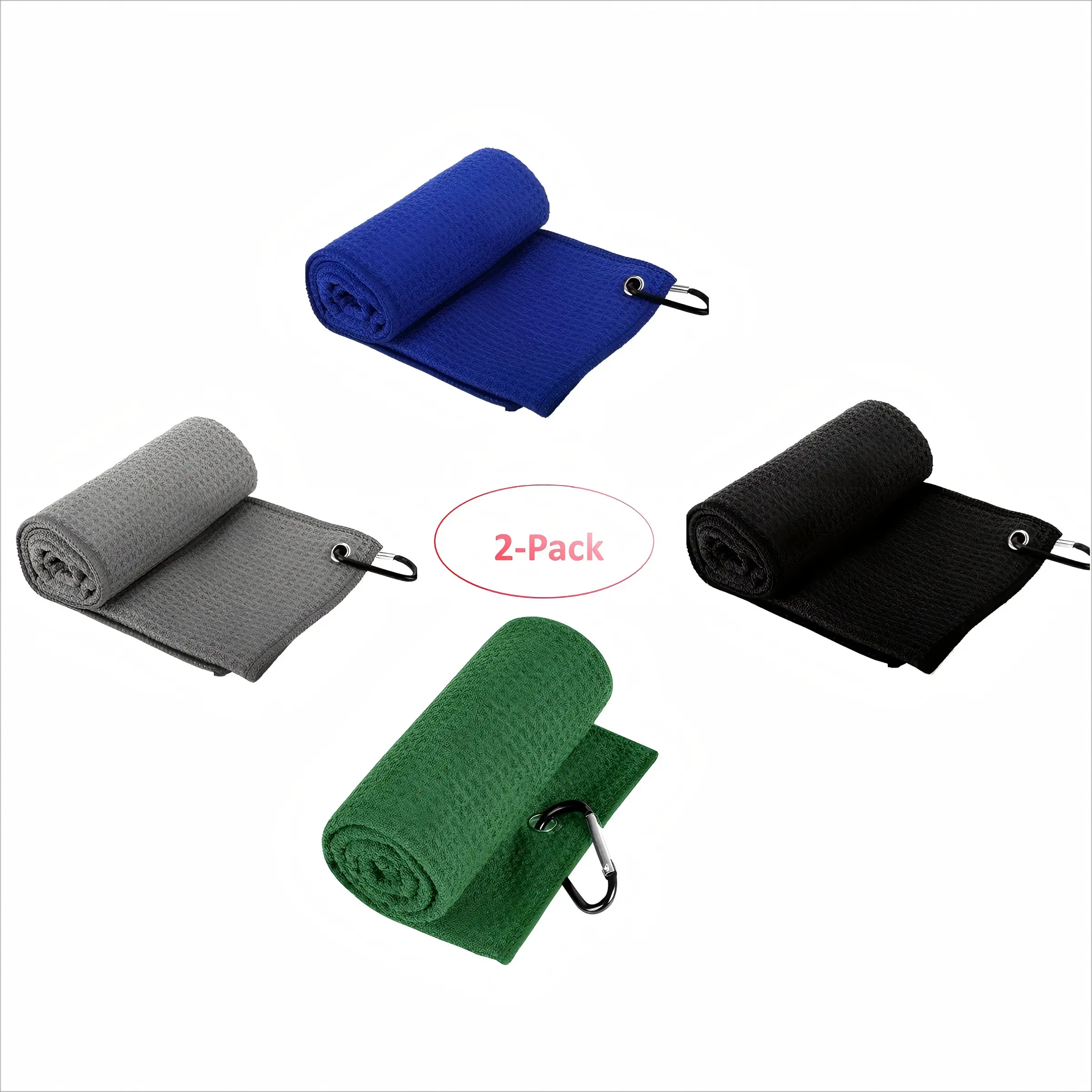 Golf Sport Towel Set of Two with Hooks, Waffle Fitness Quick-Dry Towel, Soft and Convenient, Suitable for All Golfers, Club and Course