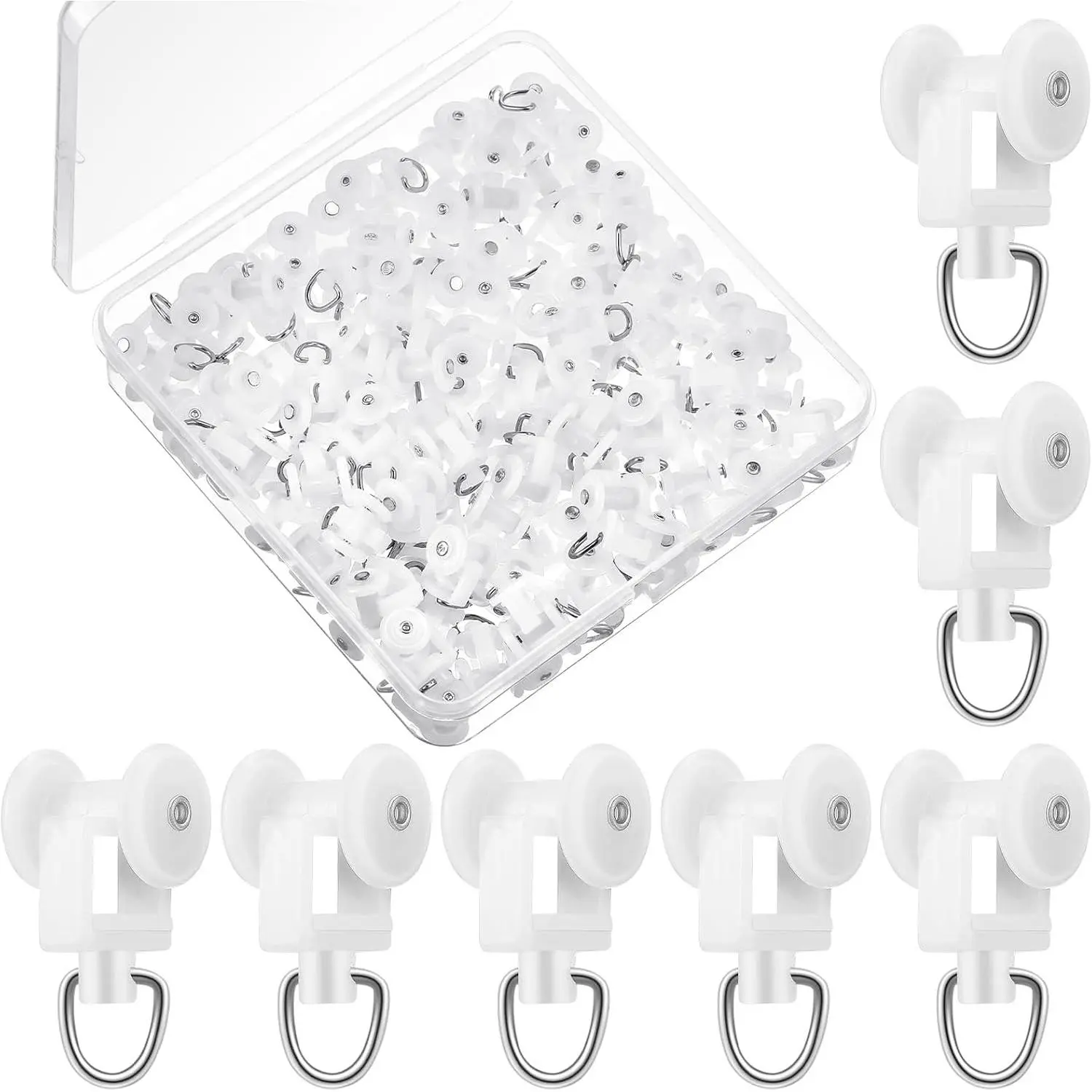 100 Pcs Curtain Track Gliders Dual Wheel Plastic Mute Rollers for Ceiling Drapes & Room Dividers Plastic Shower Rail Hooks Compatible with Most Tracks Easy Install