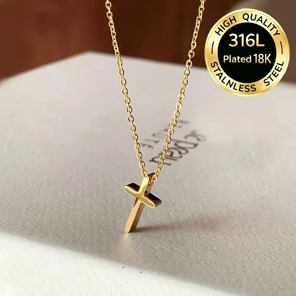 Women's 18K Gold-Plated 316L Stainless Steel Cross Necklace - Anti-Allergic, Waterproof Faith Jewelry, Exquisite Simple Pendant Necklace, Ideal Gift for Her