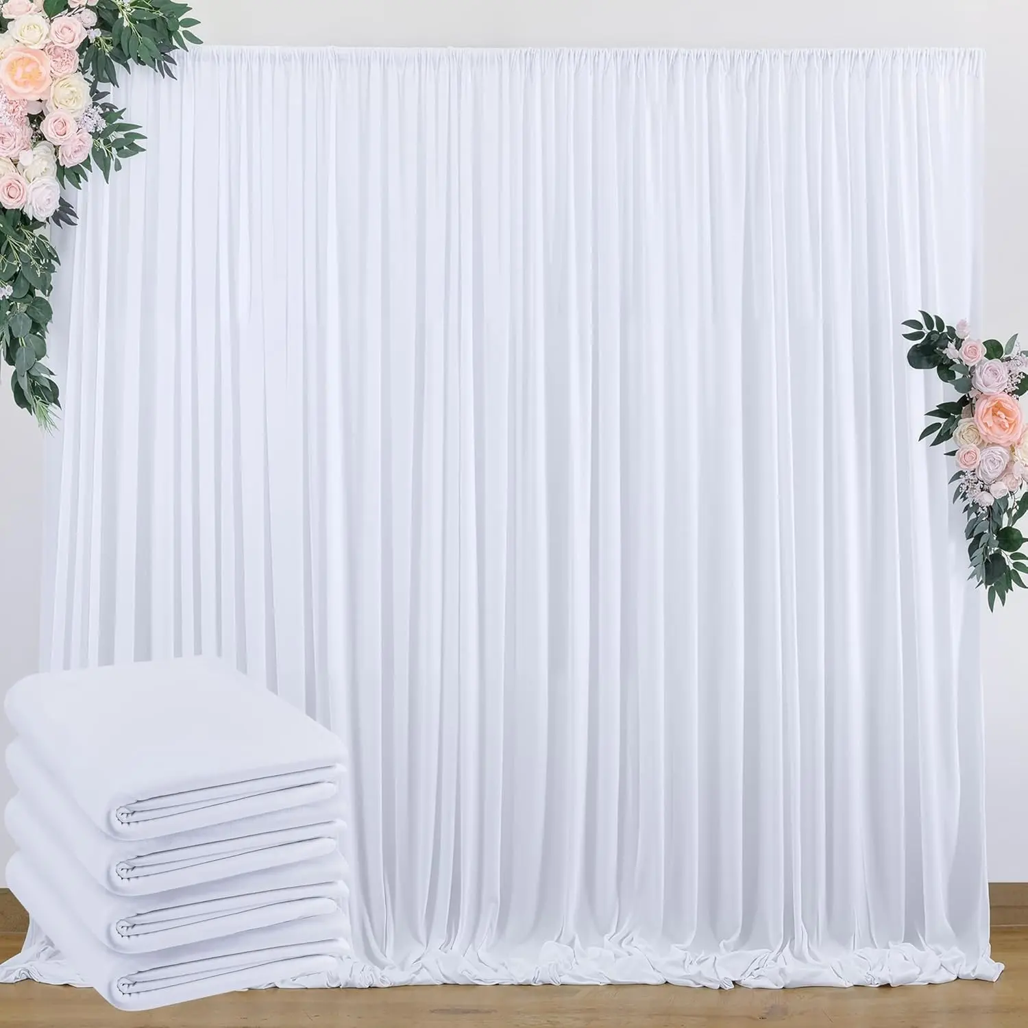 20 ft x 10 ft Wrinkle Free White Backdrop Curtain for Wedding Parties, Polyester Photo Backdrop Drapes for Baby Shower Birthday Party Backdrop Stand, Bulk Thick Background Curtains