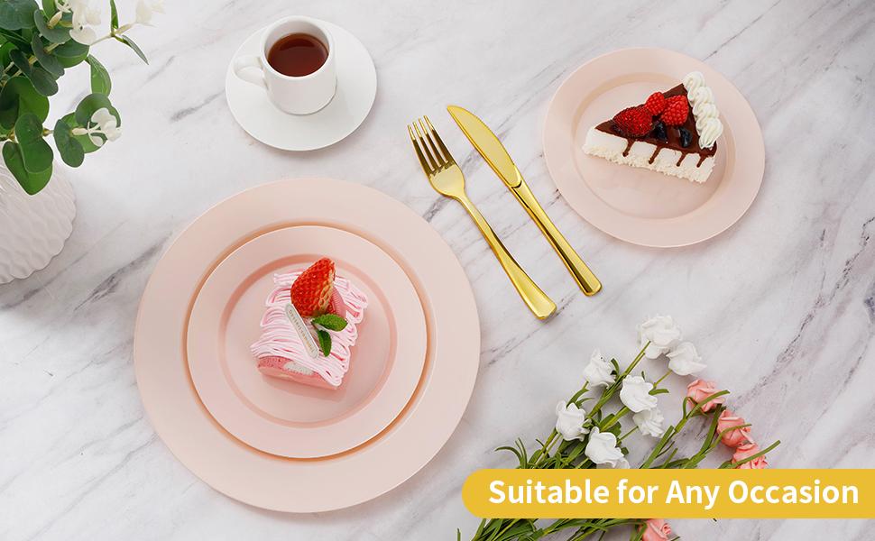 GOODLUCK 200PCS Disposable Pink Plastic Plates Heavy Duty Food Grade BPA Free 100 Dinner 100 Dessert Plates for Party Wedding Baby Shower Engagement Birthdays Mother's Day