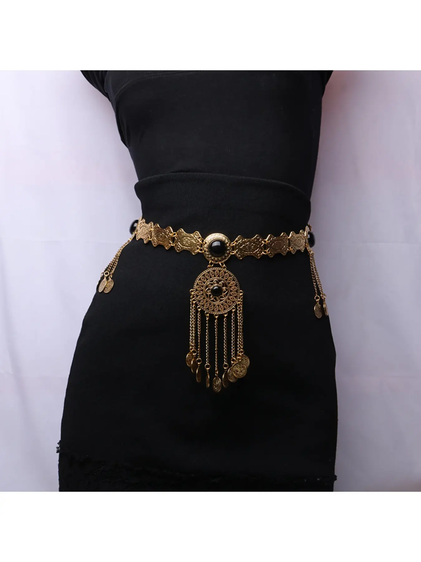 Ethnic style inlaid turquoise alloy waist chain fashion multi-layer chain coin tassel body chain sexy belly button chain women Body Jewelry Body Jewellery