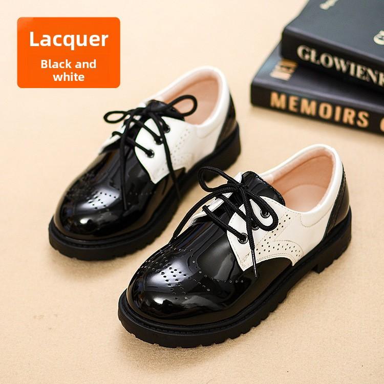 2026 Children's Leather Shoes for Boys, Middle and Older Kids, Elementary School Students, Korean Style Soft Sole Flower Boy Black Performance Shoes