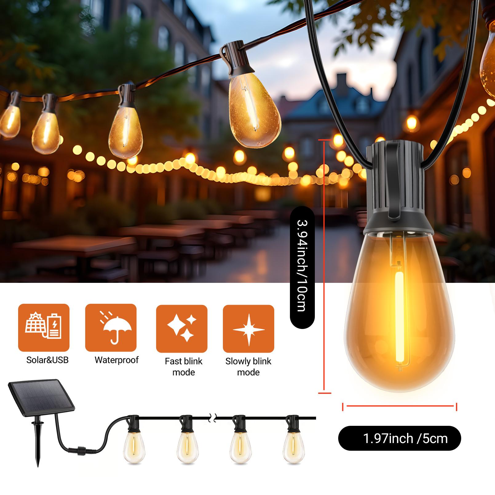 Daybetter S14 Solar outdoor string LED lights, patio lights shatterproof and dimmable vintage Edison bulbs, IP44 weatherproof, four lighting modes for terraces, camping, bars, corridors, parties(New & Old Styles Mixed Delivery).