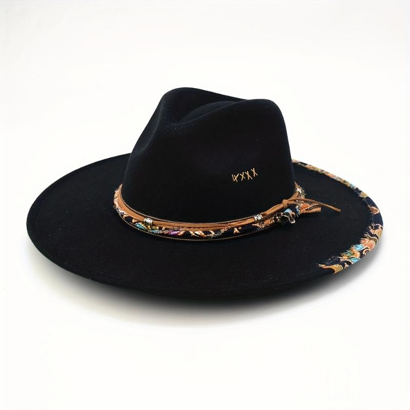 Boho Trim Rope Decor Fedora Hats Classic Solid Color British Style Felt Hat Trendy Jazz Fedoras For Women Men