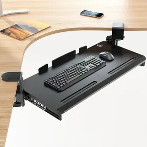 Keyboard Tray Under Desk with 60° Swivel C-Clamp & Height Adjustment for Corner Desk, 25.6 x 11.8 in Slide Out Keyboard Mouse Platform for L-Shaped Table, Pull Out Keyboard Drawer