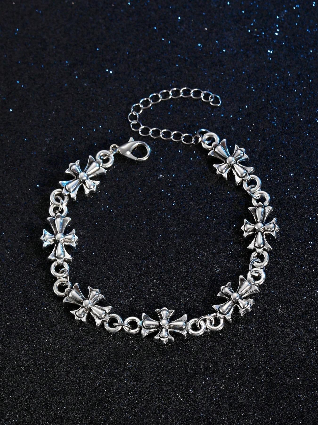 Punk Style Cross Vintage Men's Bracelet, High-Quality Fashionable Jewelry Fashion Accessory for Daily Wear, Perfect Birthday & Engagement Gift, Flower Design Bracelet