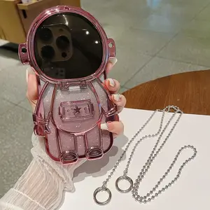Phone Case - 1pc Plated Astronaut Phone Case with Lanyard, Body Style, Built-In Shimmering Mirror, Adjustable Stand, Full Coverage Anti-Drop And Wear-Resistant, Sparkling Creative Design, New Individual Style Iphone Case