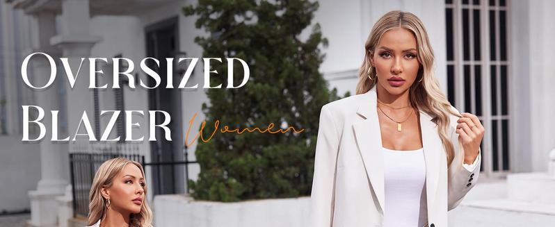 FMEYOA  Women Casual Oversized Blazers Lapel Button Down Solid Work Office Blazer Jacket