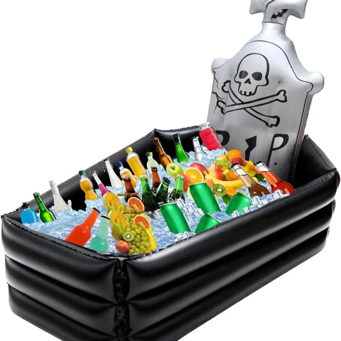 Inflatable Coffin Cooler Ice Chest Buffet Coffin Tombstone Ice Bucket for Drinks 100+ Cans Large Capacity Drink Beverage for Halloween Party Spooky Decor Picnic Barbecue Party(Tombstone Cooler)44Inch