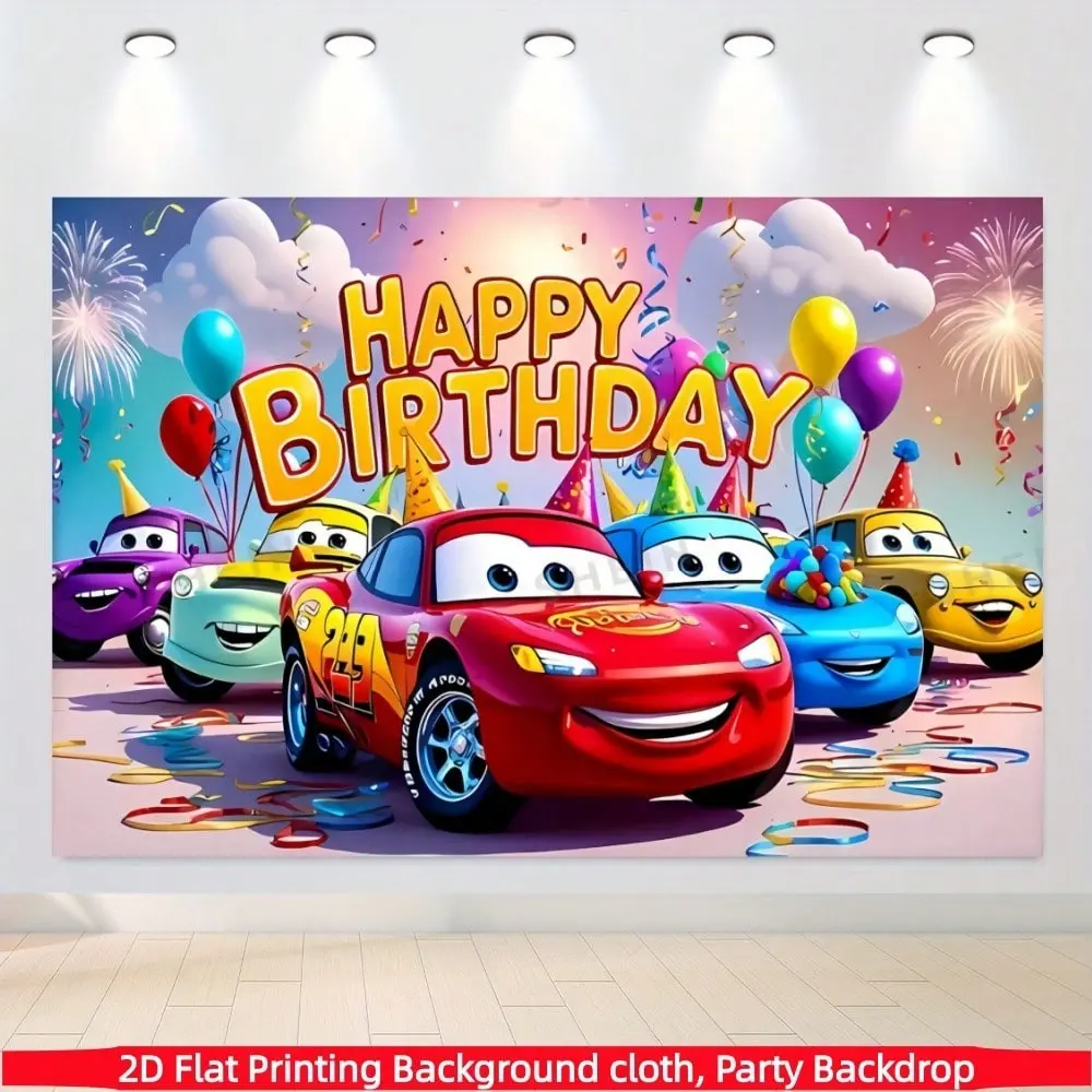 Racing Theme Birthday Background Banner, Polyester 2D Print, Indoor Outdoor Wall Decor, Party Decoration, Photo Booth Backdrop