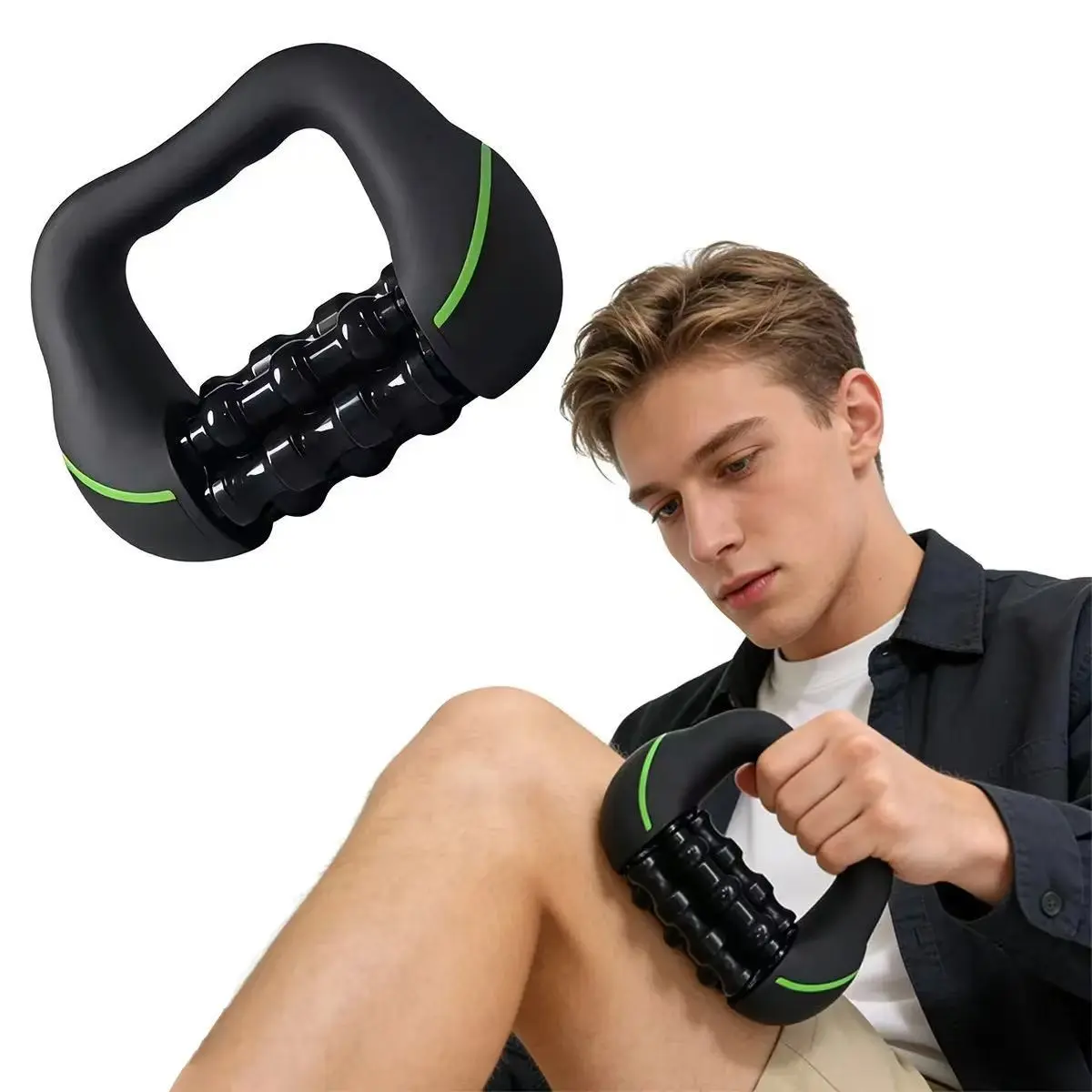 360° Rotating Handheld Massage Roller, USB Rechargeable Vibration Massager, Portable Full-Body Massager for Fitness, Office, Travel