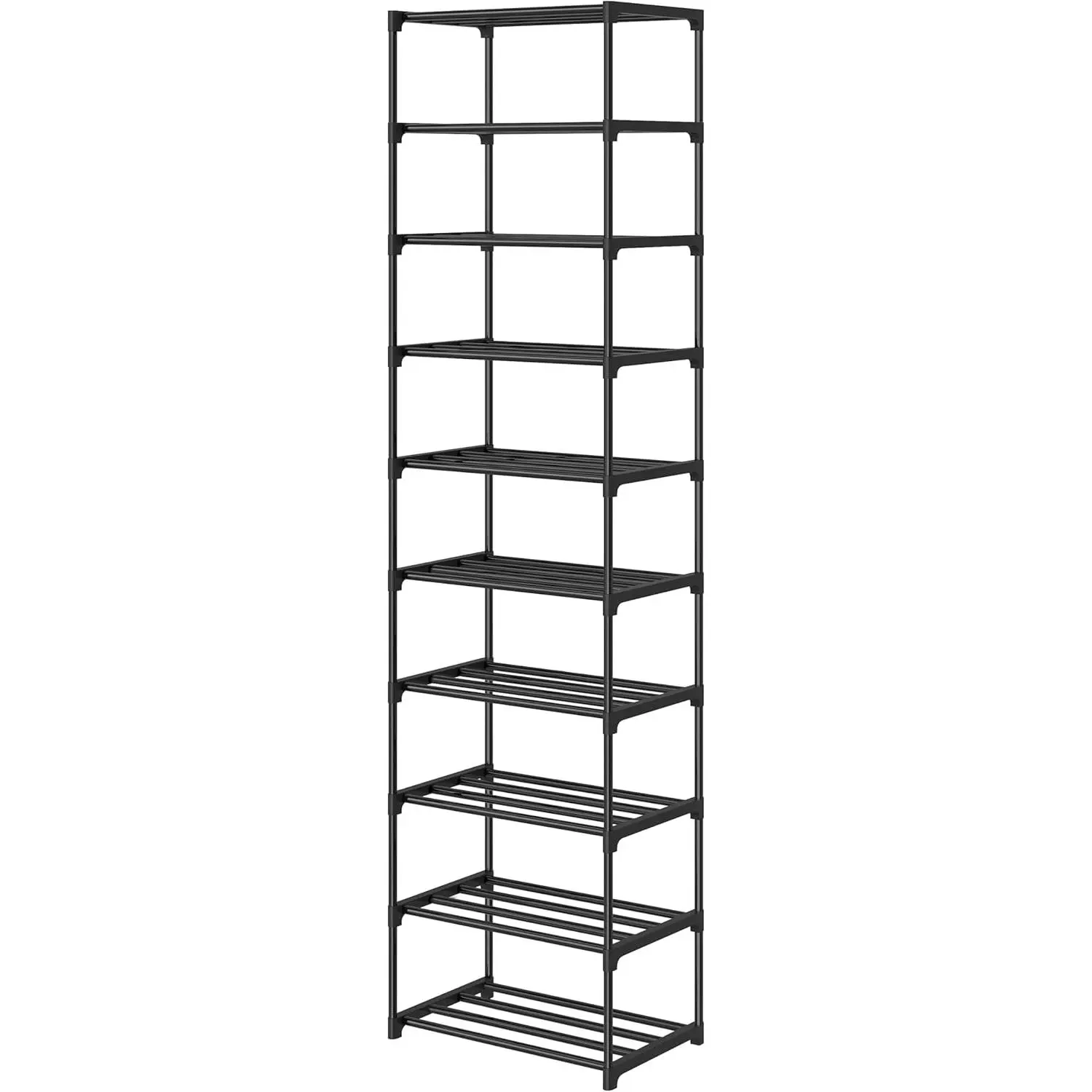 10 Tier Tall Shoe Rack, Narrow Lightweight Shoe Shelf, Compact Vertical Shoe Stand, Small Space Saving for Closet Floor, Dorm Storage Organizer, Front Door Entrance, Entryway