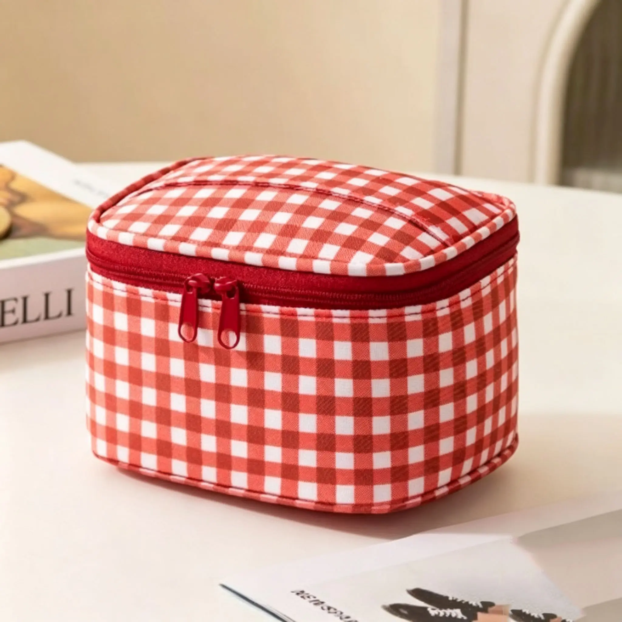 Large Capacity Multi-Compartment Vertical Travel Makeup Bag, Elegant Nylon Hanging Cosmetic Organizer With Portable Carry Handle, Waterproof Wash Toiletry Bag For Daily Skincare Storage & Outdoor Travel Use, Toiletry Pouch