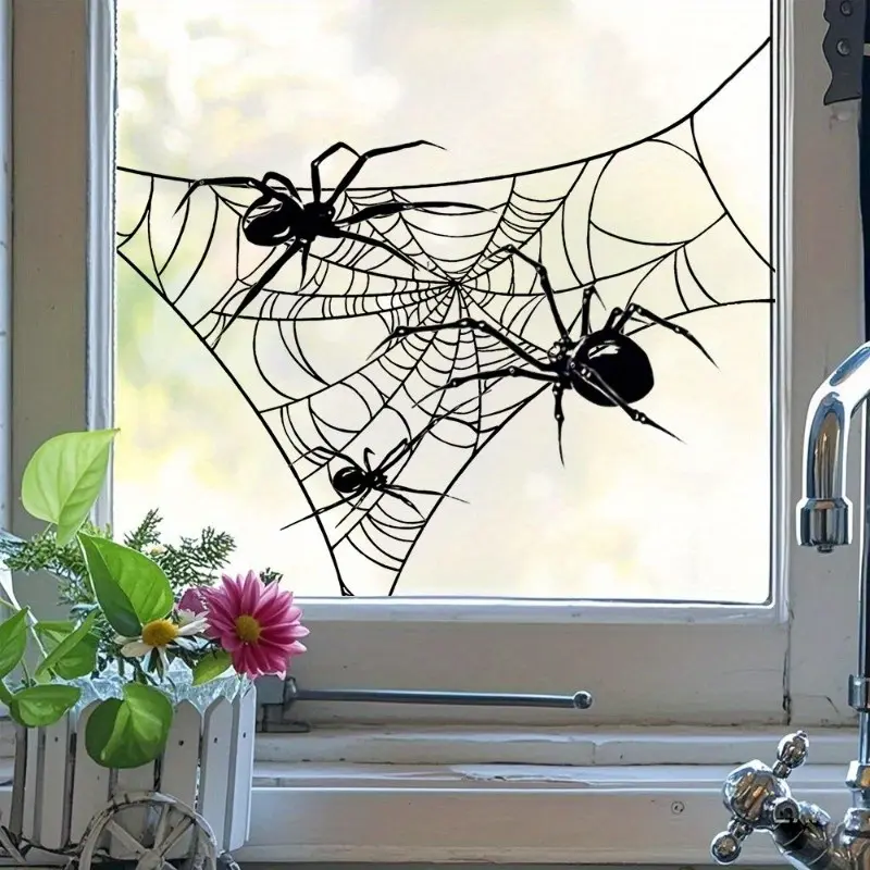 Spider Web Window Decal, Halloween Festival Decor, PVC Material, Indoor/outdoor Use, Horror Style Glass Window Decoration
