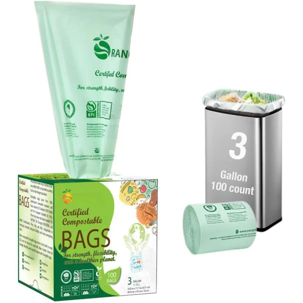3 Gallon Compostable Trash Bags, 100 Count,  Grade, -based, , Leak-proof, -resistant, Dishwasher Safe
