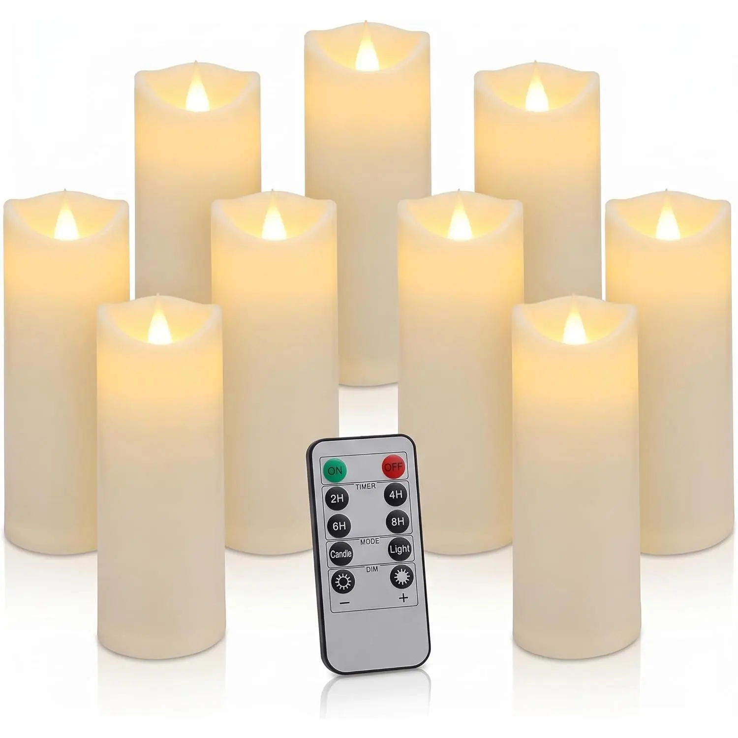 9 count Flameless Candles with Remote, 2.2" x 5/6/7" Heat-Resistant Plastic LED Pillar Candles,  Operated Moving Wick  Candles with Timer, Realistic for Wedding, Outdoor,  Decor
