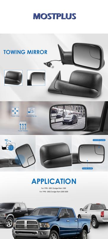 Black Power Heated Towing Mirrors For 1998-2001 Dodge Ram 1500 2500 3500 Pair LH & RH Black Power Heated Towing Mirrors For 1998-2001 Dodge Ram 1500 2500 3500 Pair LH & RH