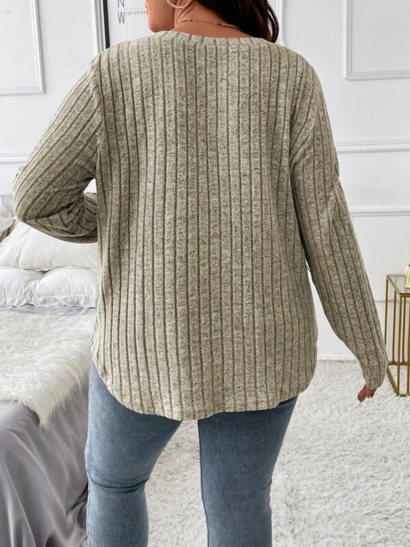 Plus Size Solid Long Sleeve Tee, Casual Comfy V Neck Top for Fall Daily Outdoor Wear, Women Plus Clothing for Fall , Fall Outfits 2024, Fall Outfits, Earthtone Fallfreshness, Dressy Casual Tops