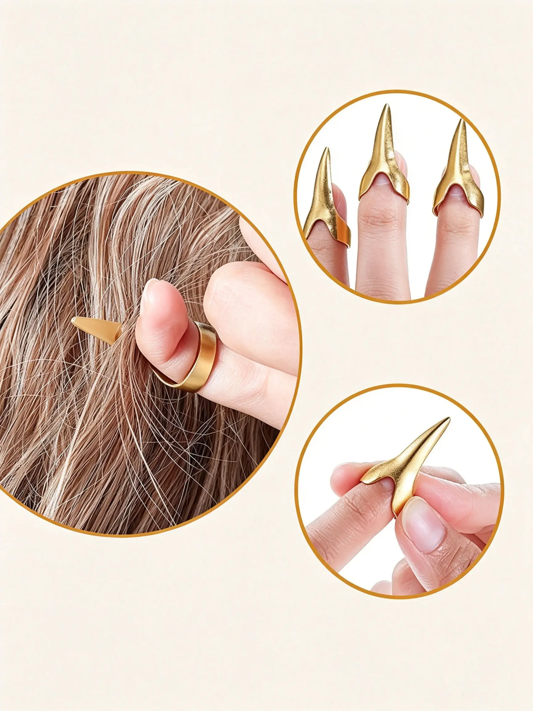 5 Hair Braiding Rings, Simple Metal Style, Hair Parting Picks, Styling Tools for Hairstylists, All Seasons Use