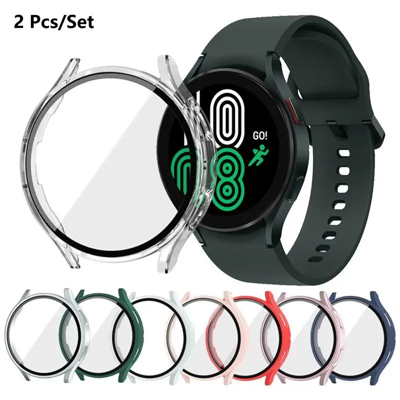 Samsung Galaxy Watch  7/6/5/4 Case PC + Tempered Glass Combo, Fits Models Samsung Galaxy Watch  7/6/5/4 , Sizes 40mm & 44mm, Unisex Protective Cover Protector, Watch Screen Protector, Smartwatch Accessories, Wearable Tech Accessories