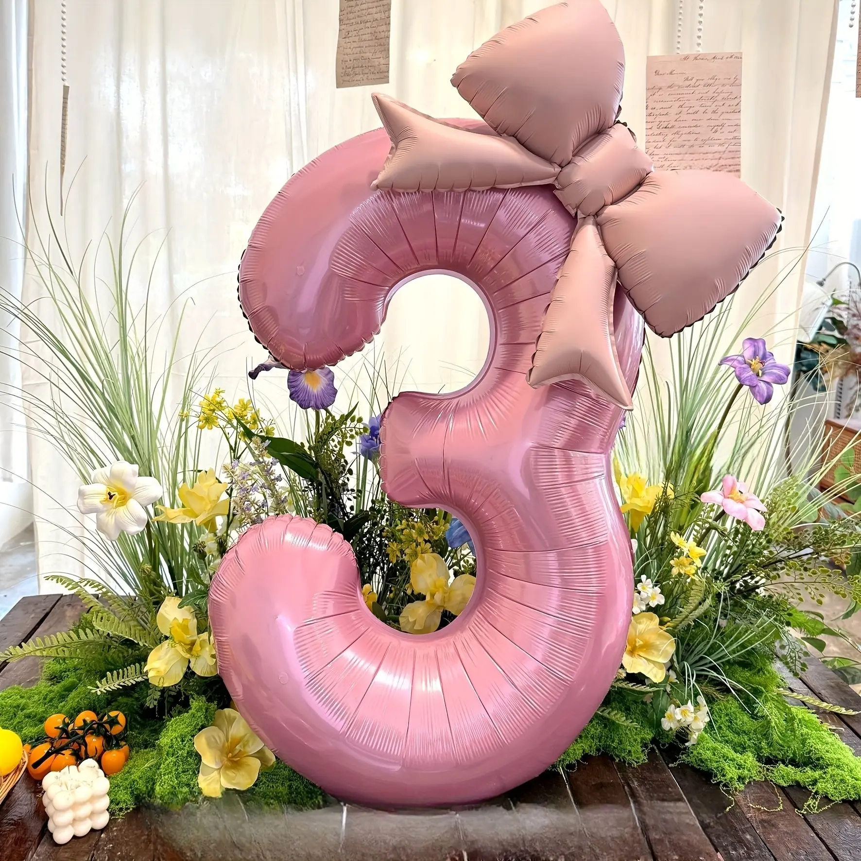 2Pcs Large Pink Number Foil Balloons (Numbers 1-9 Available) with Matte Bow Decor, Party Backdrop Decor Supplies for Birthday, Outdoor Events, Anniversary, Holiday & Banquet Celebration