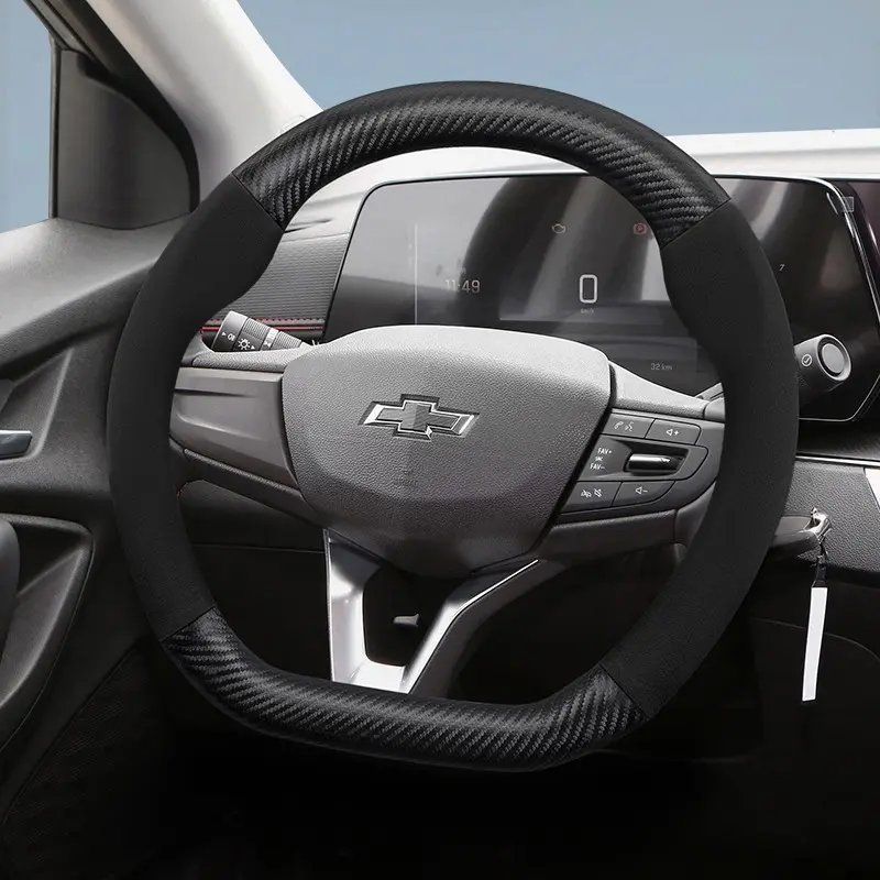 Chevrolet carbon fiber texture leather suede steering wheel cover accessories, Steering wheel protector, for Cruze, Spark, Captiva, Orlando, Equinox, Malibu, Monza, Express, Aveo, Tracker