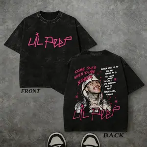 Washed Vintage Lil Peep Double Sided Vintage Washed Tee, Hip Hop Oversized Unisex Streetwear Top Hip Hop Daily Wear graphic t-shirts good graphic tees men's graphic tees funny tshirt