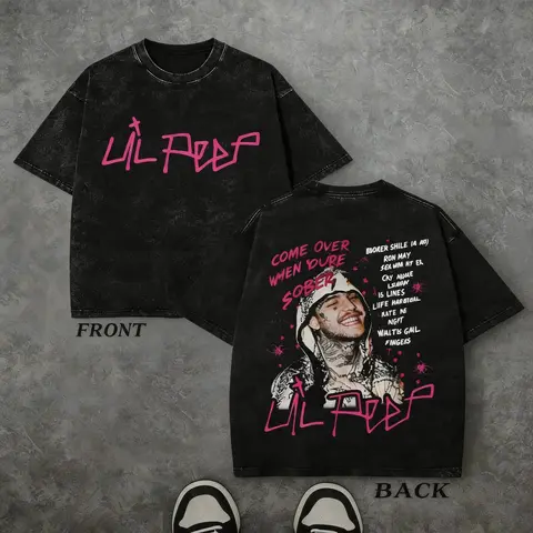Washed Vintage Lil Peep Double Sided Vintage Washed Tee, Hip Hop Oversized Unisex Streetwear Top Hip Hop Daily Wear graphic t-shirts good graphic tees men's graphic tees funny tshirt