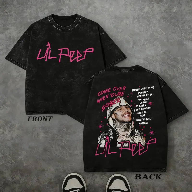 Washed Vintage Lil Peep Double Sided Vintage Washed Tee, Hip Hop Oversized Unisex Streetwear Top Hip Hop Daily Wear graphic t-shirts good graphic tees men's graphic tees funny tshirt