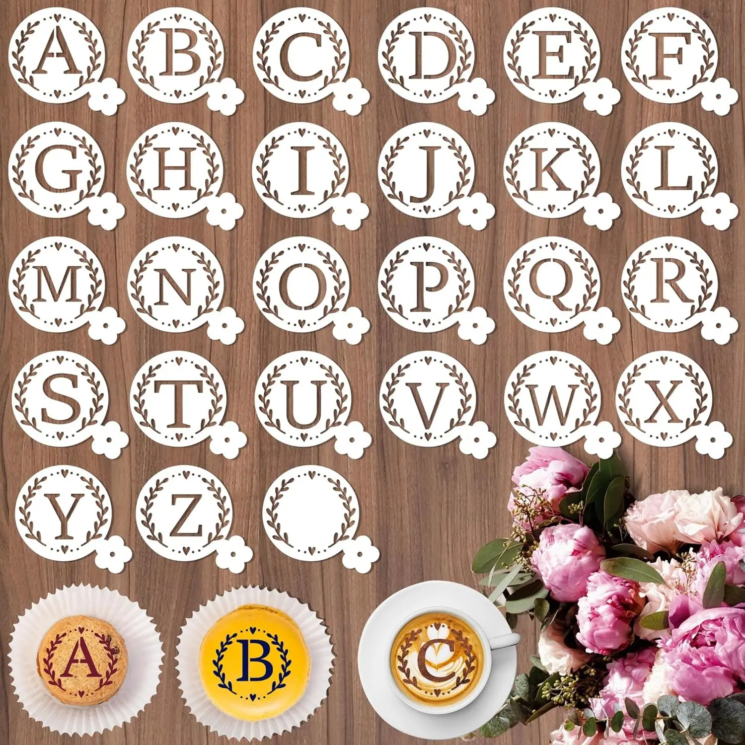 Coffee Latte Art Stencils - Alphabet Letters Baking Stencils for Sour Dough Bread Template Tools Cookie Cake Décor