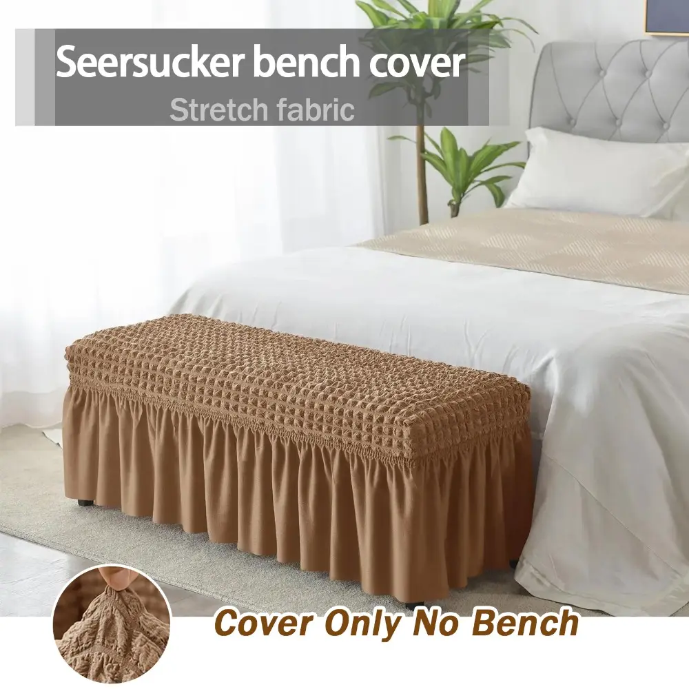 1PC Stretchy Seersucker Skirt Bench Cover Solid Color Simple High Elastic Super Fit Design All-inclusive Bench Cover Dust-proof and Scratch-proof Piano Bench Shoe Replacement Stool Decoration Furniture Covers