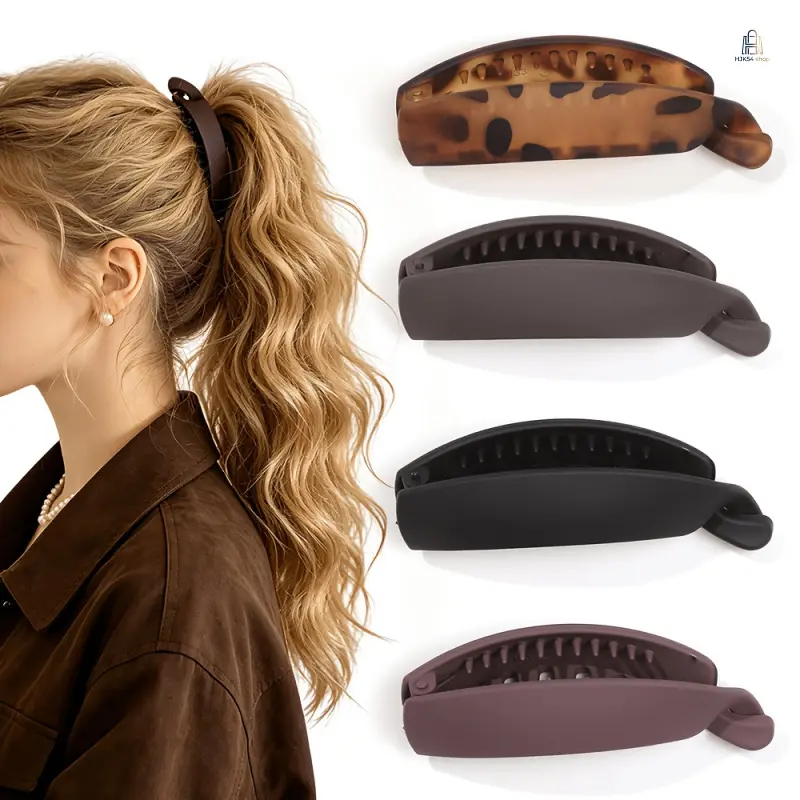 3 Pack Women’s Matte Banana Hair Clips, Large Non-Slip Ponytail Holders, Tortoise Print Neutral Hair Barrette, Strong Grip for Thin & Thick Hair, Daily Hair Accessory