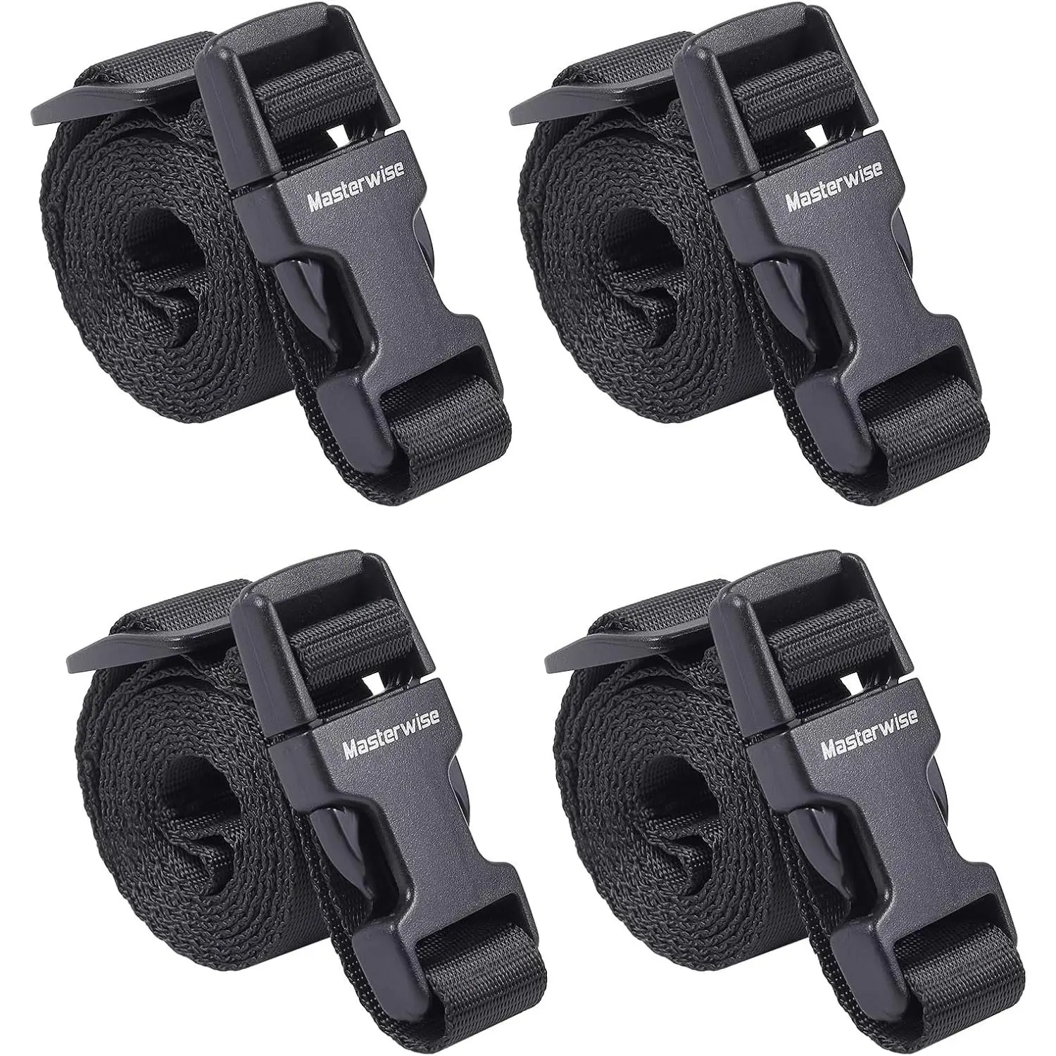 Nylon Luggage Straps with Clips, Black 4-Pack (4’in x 0.75’in)
