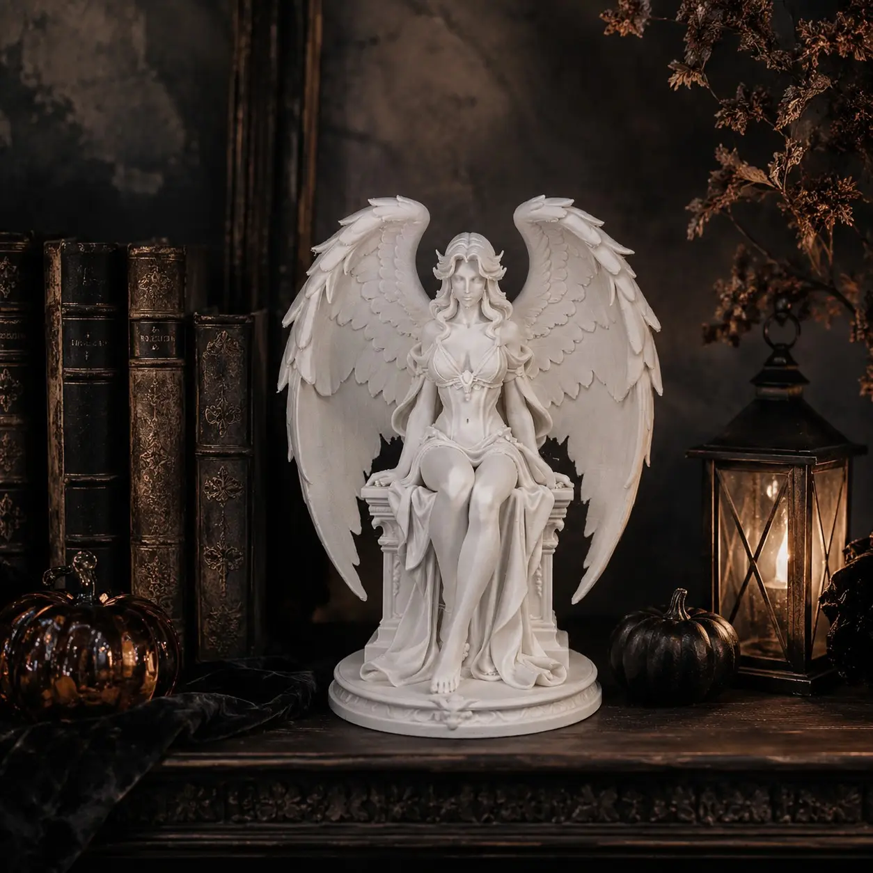 Winged Angel Statue – Elegant Guardian Angel Figurine, White Resin Angel Sculpture, Peaceful Home Decor, Bookshelf and Tabletop Display Ornament, Memorial Gift Collectible